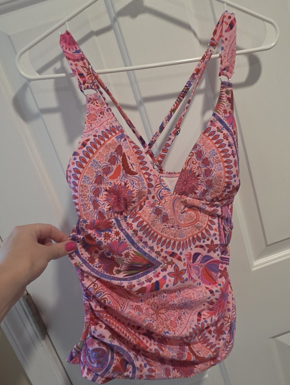 Cupshe Pink Paisley One-Piece Tankini Top Swimsuit
